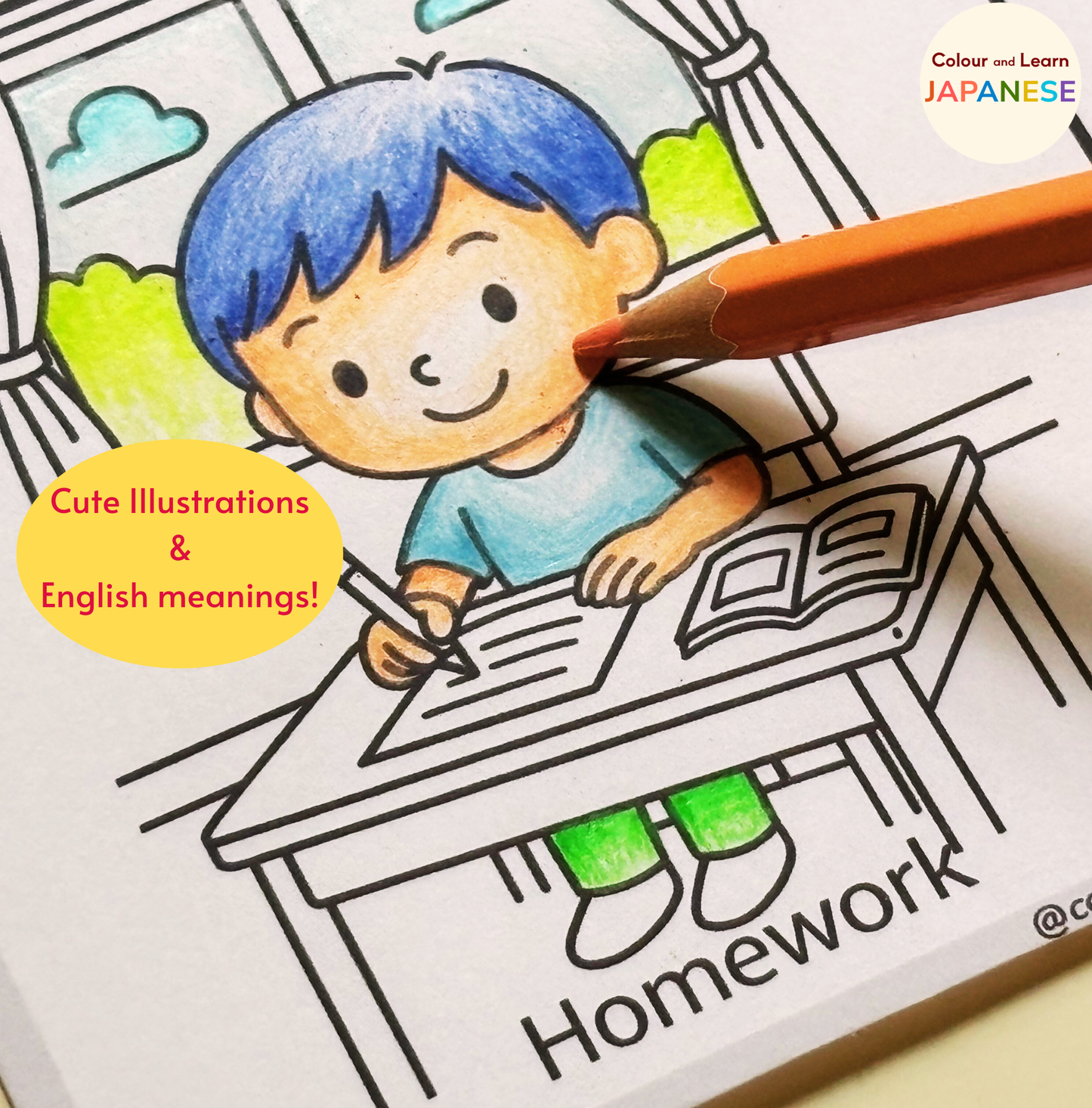 At Home and School-Nouns Vocabulary Printable Pack 5 of 5 (N5 Beginner Level) | Colour and Learn Japanese Fun Beginner Words: Read, Write and Sing!